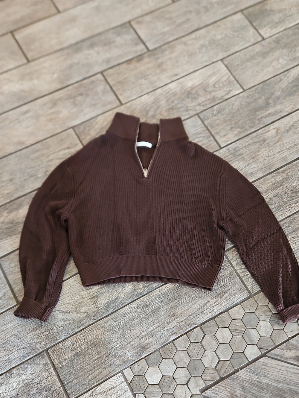Final Touch Brown Cropped Half-Zip Turtleneck Sweater